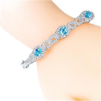 11.50ctw Blue Topaz & Diamonique Diamond Bangle Bracelet in 18K Gold Overlay – Designer Inspired