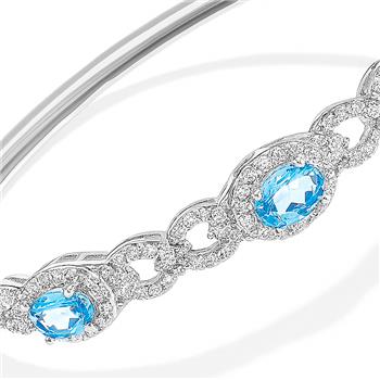 11.50ctw Blue Topaz & Diamonique Diamond Bangle Bracelet in 18K Gold Overlay – Designer Inspired