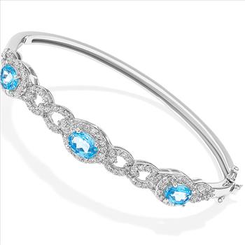 11.50ctw Blue Topaz & Diamonique Diamond Bangle Bracelet in 18K Gold Overlay – Designer Inspired