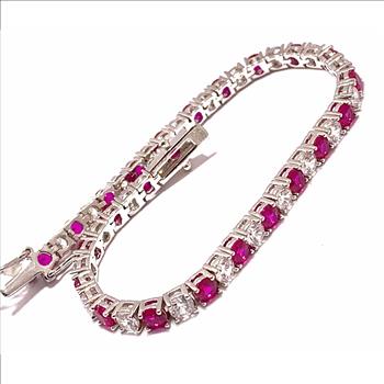 11.50ctw Ruby & Diamonique Diamond Tennis Bracelet in 18K Gold Overlay – Designer Inspired