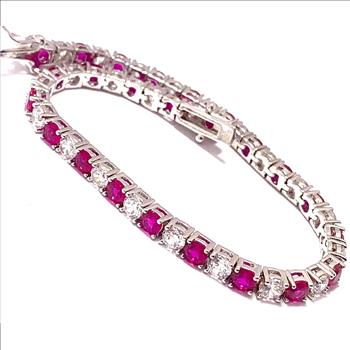 11.50ctw Ruby & Diamonique Diamond Tennis Bracelet in 18K Gold Overlay – Designer Inspired