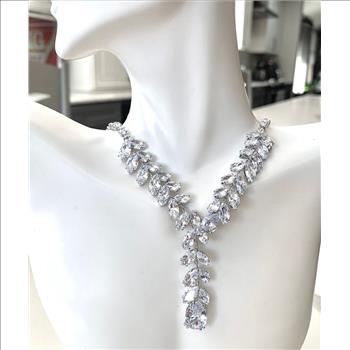 119.00ctw CZ 18k White Gold Ovr Statement Necklace 18