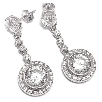 12.00ctw Moissanite Dangle Earrings in 18k WG & .925 Sterling Silver