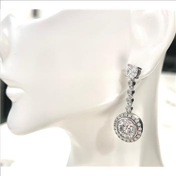 12.00ctw Moissanite Dangle Earrings in 18k WG & .925 Sterling Silver