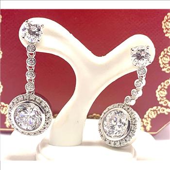 12.00ctw Moissanite Dangle Earrings in 18k WG & .925 Sterling Silver