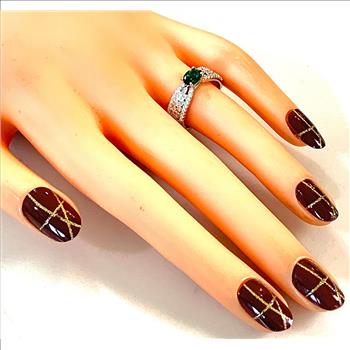 1.25ctw Emerald & Cubic Zirconia 18k White Gold Overlay Ring / Band