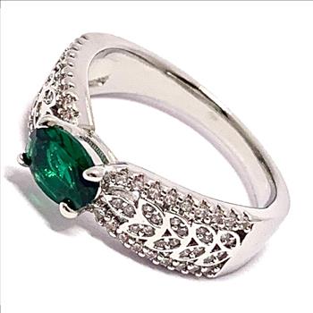 1.25ctw Emerald & Cubic Zirconia 18k White Gold Overlay Ring / Band