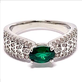 1.25ctw Emerald & Cubic Zirconia 18k White Gold Overlay Ring / Band