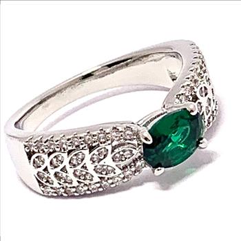 1.25ctw Emerald & Cubic Zirconia 18k White Gold Overlay Wedding Anniversary Ring