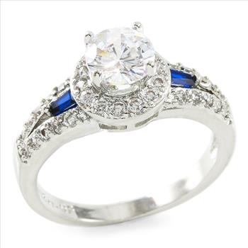 1.36CTW  Blue & White Sapphire Halo Ring 18K White Gold Overlay Sz 7 – 3.8g