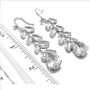 14.00ctw CZ 18k White Gold Overlay Long Dangle Earrings