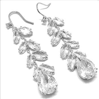 14.00ctw CZ 18k White Gold Overlay Long Dangle Earrings
