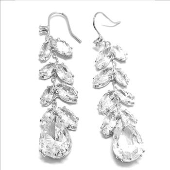 14.00ctw CZ 18k White Gold Overlay Long Dangle Earrings