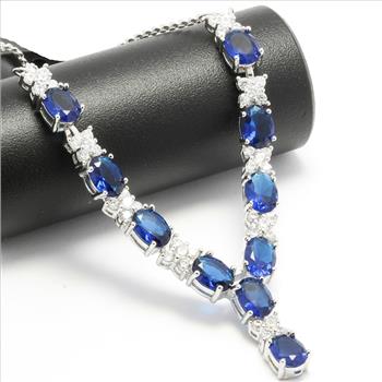 14.28ctw White & Blue Sapphire Necklace