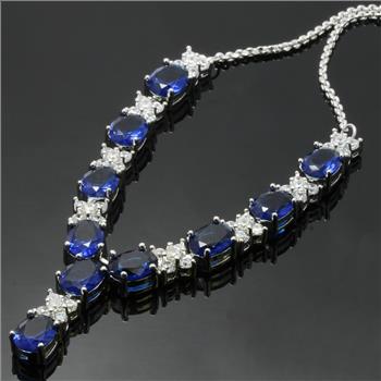 14.28ctw White & Blue Sapphire Necklace