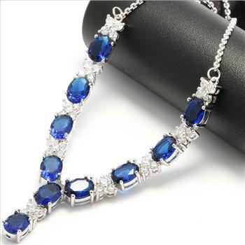 14.28ctw White & Blue Sapphire Necklace