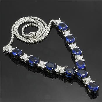 14.28ctw White & Blue Sapphire Necklace