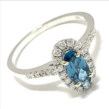 14K  White Gold 1.30ctw London Blue Topaz & Genuine Diamond Ring