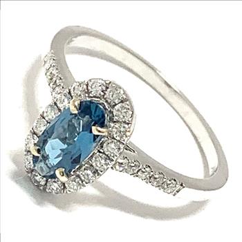 14K  White Gold 1.30ctw London Blue Topaz & Genuine Diamond Ring