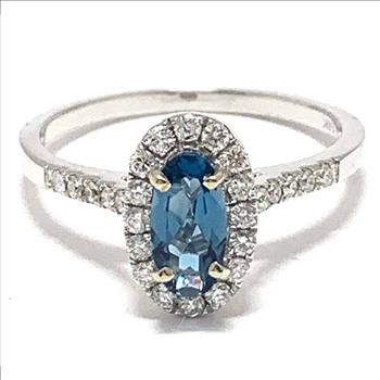 14K  White Gold 1.30ctw London Blue Topaz & Genuine Diamond Ring
