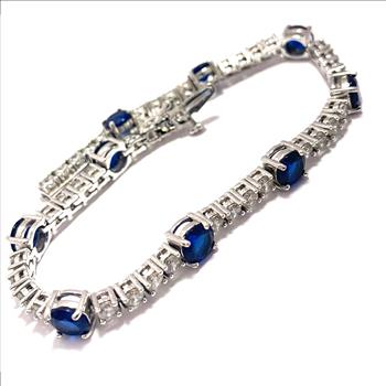 15.00ctw Sapphire & Diamonique Diamond Tennis Bracelet in 18K Gold Overlay – Designer Inspired