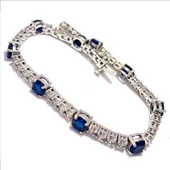 15.00ctw Sapphire & Diamonique Diamond Tennis Bracelet in 18K Gold Overlay – Designer Inspired