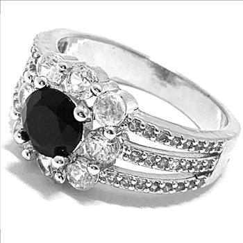 1.50ctw Black spinel & Diamonique Diamond  Ring Size 7