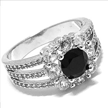 1.50ctw Black spinel & Diamonique Diamond  Ring Size 7