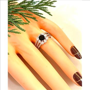 1.50ctw Black spinel & Diamonique Diamond  Ring Size 7