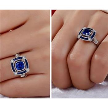 1.50ctw Blue Sapphire 18k White Gold Overlay Ring Size 10
