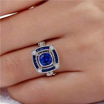 1.50ctw Blue Sapphire 18k White Gold Overlay Ring Size 10