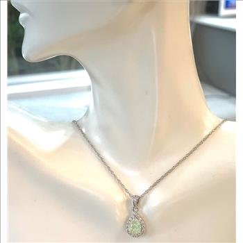 1.50ctw Opal & Diamonique Diamond Necklace in 18K Gold Overlay – Designer Inspired