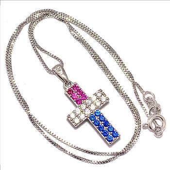 1.50ctw Ruby, Sapphire & Diamonique Diamond Cross Necklace in 18K Gold Overlay – Designer Inspired