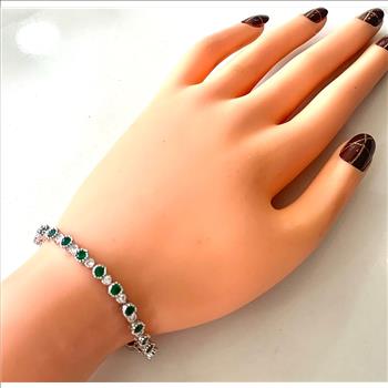 $159 Retail 5.75ctw Round Brilliant Emerald & Diamonique Diamond 7” Tennis Bracelet