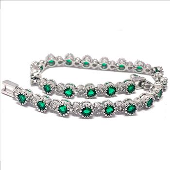 $159 Retail 5.75ctw Round Brilliant Emerald & Diamonique Diamond 7” Tennis Bracelet