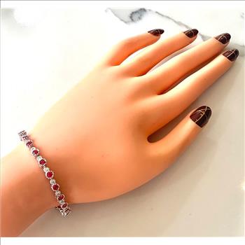 $159 Retail 5.75ctw Round Brilliant Ruby & Diamonique Diamond 7” Tennis Bracelet