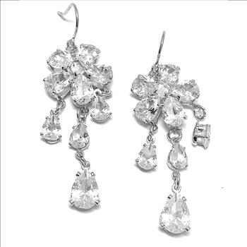 16.00ctw CZ 18k White Gold Overlay Long Dangle Earrings