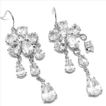 16.00ctw CZ 18k White Gold Overlay Long Dangle Earrings