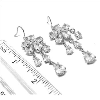 16.00ctw CZ 18k White Gold Overlay Long Dangle Earrings