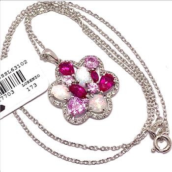 $173 COLORE SG Lorenzo 18K WG & .925 Sterling Silver 5.76ctw Multicolor Genuine Stones Necklace