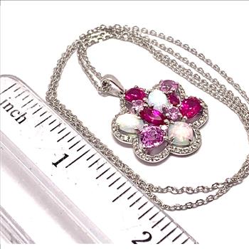 $173 COLORE SG Lorenzo 18K WG & .925 Sterling Silver 5.76ctw Multicolor Genuine Stones Necklace