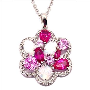 $173 COLORE SG Lorenzo 18K WG & .925 Sterling Silver 5.76ctw Multicolor Genuine Stones Necklace