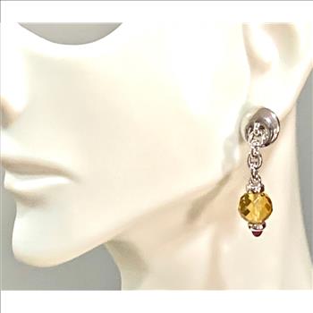 $175 Colore SG Lorenzo .925 Sterling Silver 7.26ctw Genuine Citrine & Garnet Earrings