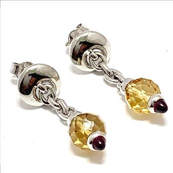 $175 Colore SG Lorenzo .925 Sterling Silver 7.26ctw Genuine Citrine & Garnet Earrings