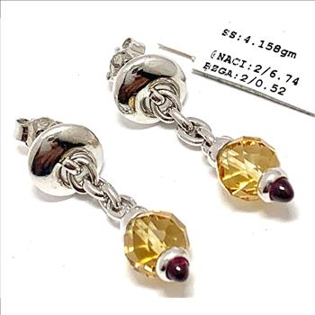 $175 Colore SG Lorenzo .925 Sterling Silver 7.26ctw Genuine Citrine & Garnet Earrings