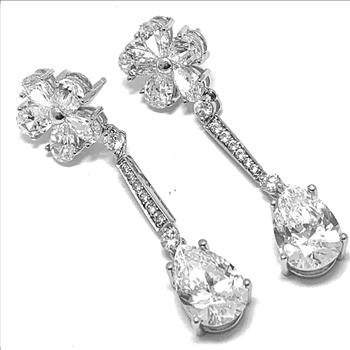 17.50ctw Moissanite Dangle Earrings in 18k WG & .925 Sterling Silver