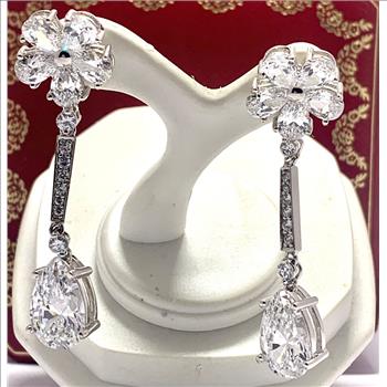 17.50ctw Moissanite Dangle Earrings in 18k WG & .925 Sterling Silver