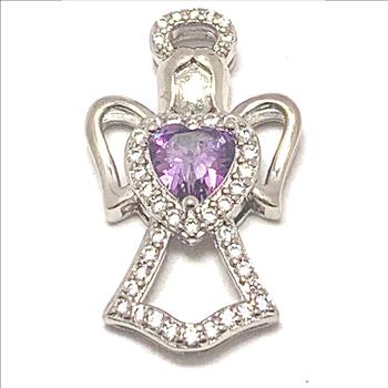 1.75ctw Amethyst & Diamonique Diamond Angel Pendant 18k White Gold Ovr