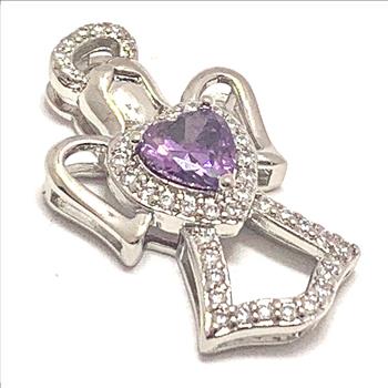 1.75ctw Amethyst & Diamonique Diamond Angel Pendant 18k White Gold Ovr
