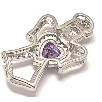 1.75ctw Amethyst & Diamonique Diamond Angel Pendant 18k White Gold Ovr